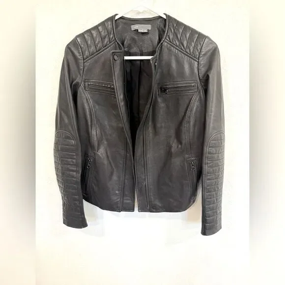 Vince Black Moto Leather Jacket Size XXS EUC - Picture 4 of 5